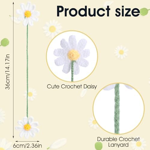 Ymapinc Crochet Car Accessories, Cute Hanging Rear View Mirror Decor Daisy - Image 2