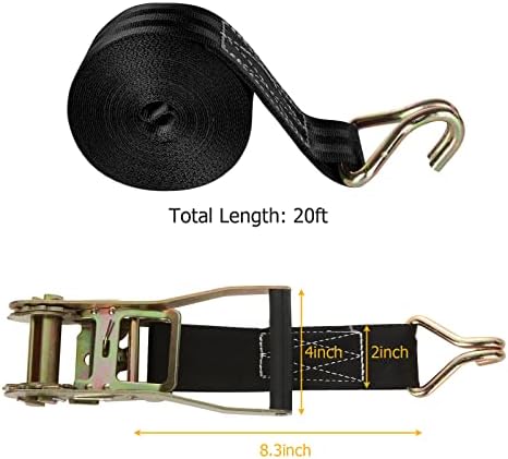 4 Pack 2 Inch Ratchet Straps Heavy Duty 20ft Tie Down Straps Ratchet - Image 2