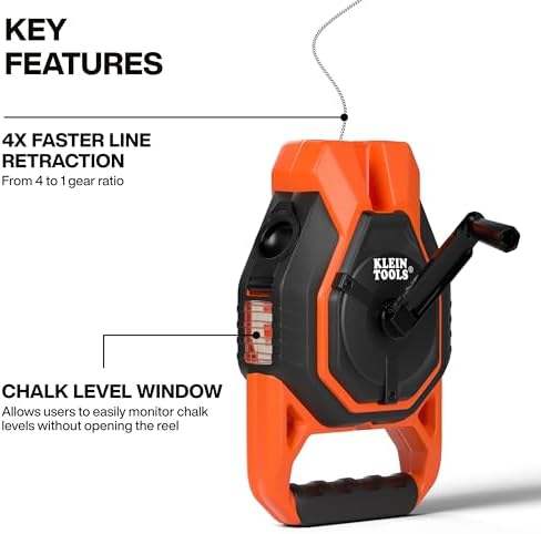 KLEIN TOOLS CHLK150 Heavy-Duty Chalk Reel, 4:1 Gear Ratio, Chalk Line and - Image 2