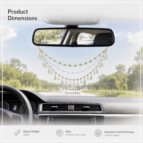 Triple Layer Water Drop Zircon Rear View Mirror Charm Green Car Hanging - Image 2