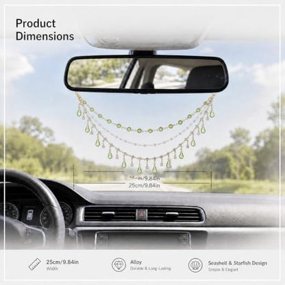 Triple Layer Water Drop Zircon Rear View Mirror Charm Green Car Hanging - Image 2