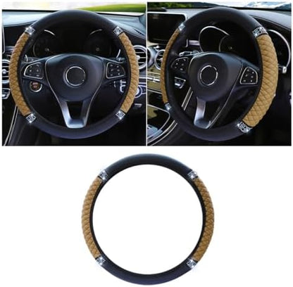 JOYCOURT 15 Inch Bling Soft Leather Car Steering Wheel Cover by JOYCOURT