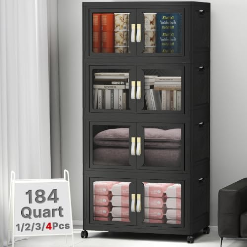 Stackable Storage Bins with Doors & Lids & Wheels by VNVTO