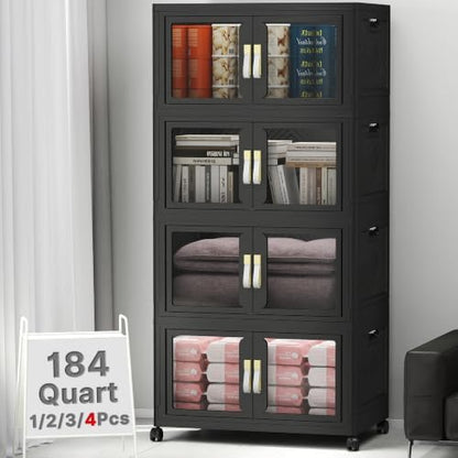 Stackable Storage Bins with Doors & Lids & Wheels by VNVTO