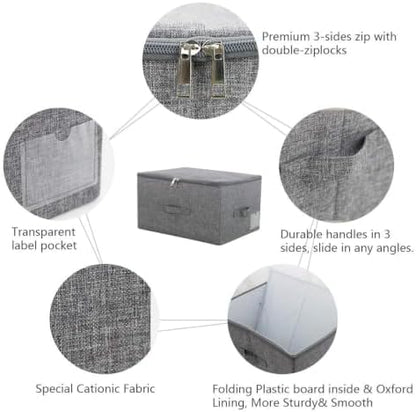 Fabric Storage Bins with Lid, Large Blanket Closet Storage Box, Zipper Lid - Image 3