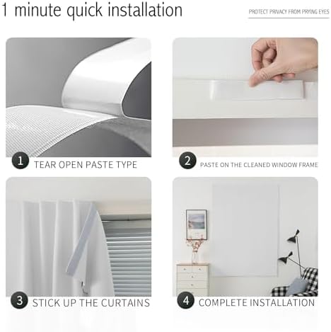 Thermal Blackout Curtains with Self-Adhesive Tape, No Rod No Drill Easy Install - Image 5