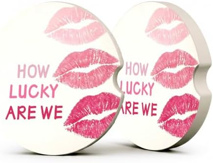 Pink Lip Print Car Coasters, How Luck are We Coquette Cup Holders by Unknown
