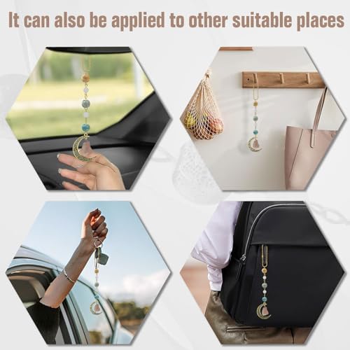 Boho Moon Hanging Car Charm, Crystal Rearview Mirror Pendant, Car Decor - Image 4