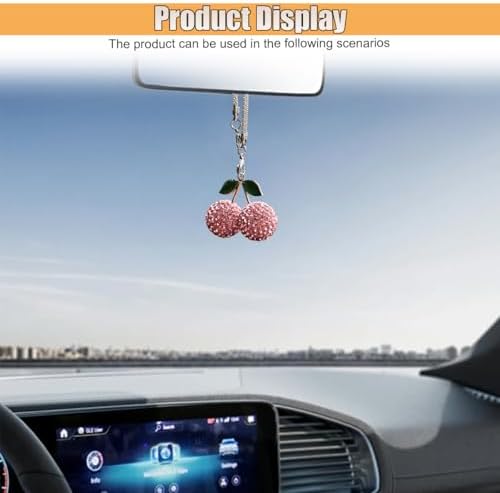 Bling Cherry Car Rear View Mirror Charm, Sparkly Rhinestones Automotive - Image 4