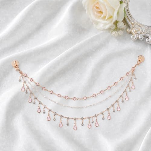 Triple Layer Water Drop Zircon Boho Rear View Mirror Charm Pink Car Hanging - Image 7
