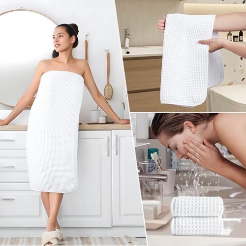 POLYTE 430 GSM Poly Blend Microfiber Quick Dry Waffle Bath Towel Set of 6 - Image 5