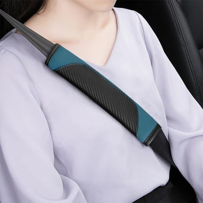 Osilly 2PCS Carbon Fiber Leather Seat Belt Shoulder Pads, Dark Green - Image 5