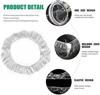 ICWEIMEI 500PCS Universal Disposable Steering Wheel Cover Plastic Transparent - Image 3