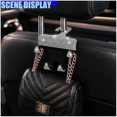 Craedli 2PCS Bling Rhinestone Car Seat Headrest Hooks, Shiny Crystal Auto - Image 3