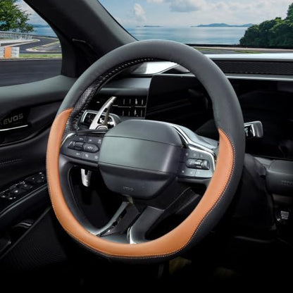 Valleycomfy Microfiber Leather Steering Wheel Cover 14.5"-15" Brown - Image 3