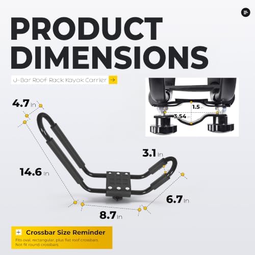 J-Bar Roof Rack Kayak Carrier, 2 Pairs Steel Canoe Boat Surf Ski Gear - Image 3