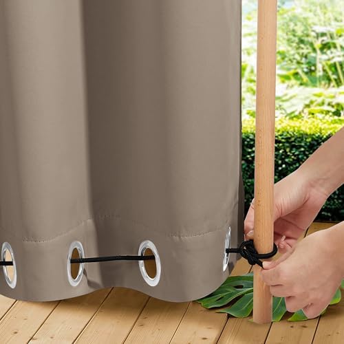 NICETOWN 2 PCs Outdoor Curtains Waterproof Fixed Bottom W52xL84 Soft Brown - Image 4
