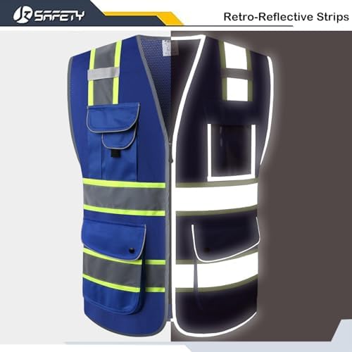 JKSafety Safety Vest for Men Women Reflective Hi Vis JK100 Blue M - Image 4