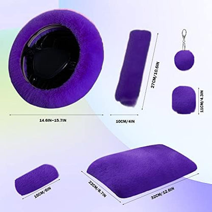 7PCS Set car Interior Aesthetic Accessories, Fluffy 15 inch Steering Wheel Cover - Image 6