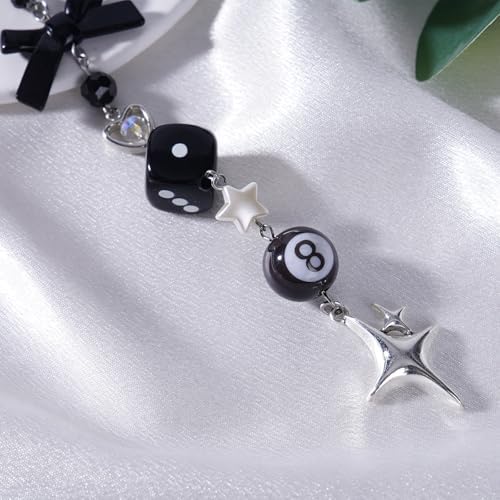 Black Bow Car Mirror Chain Y2k 8 Ball Star Beaded Hanging Charm - Image 5