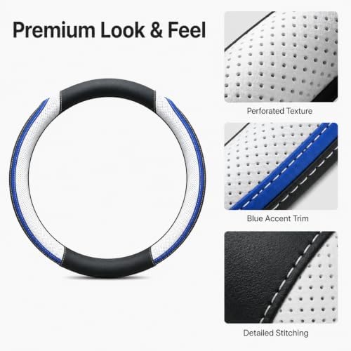 Car Steering Wheel Cover PU Leather Anti-Slip Protector White - Image 3