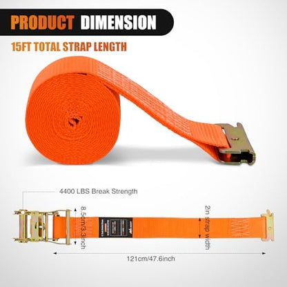 Nilight E-Track Ratchet Straps 8 Pack 2" x 15' Orange - Image 2