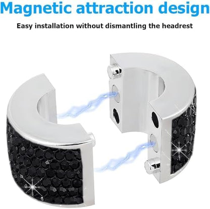 4PCS Crystal Rhinestone Bling Car Headrest Collars, Automotive Magnetic - Image 6