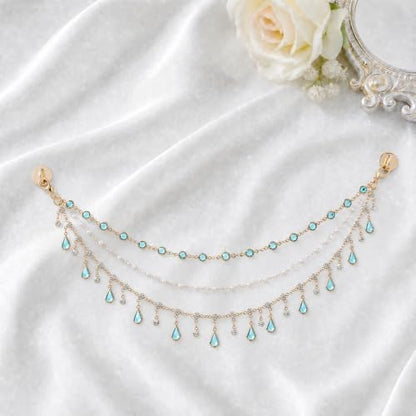 Triple Layer Water Drop Zircon Boho Rear View Mirror Charm Blue Car Hanging - Image 7