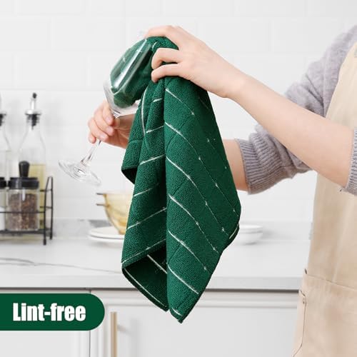 Homaxy Microfiber Kitchen Towels and Dishcloths Sets, 12 Pack, Dark Green - Image 4