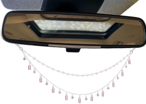 Rear View Mirror Charm Crystal Double Chain Silver Pink Car Decor by LuneClat