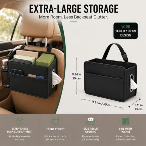 Noaman Car Seat Organizer Backseat Hanging Trash Can or Car Tissue Holder - Image 3