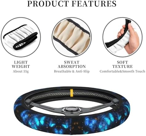 Butterfly Blue Steering Wheel Cover + 2 Cup Coasters - Image 3