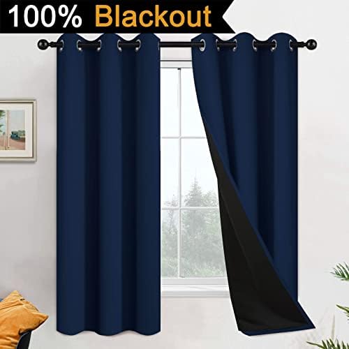 Yakamok Navy Blue 100% Blackout Curtains 63 Inches Long 42" Wide, 2 Panels - Image 2