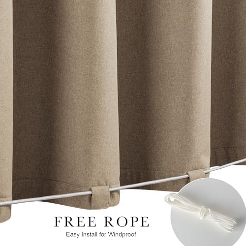 NICETOWN 100% Blackout Linen Outdoor Curtains Windproof 84" L Tan 2 PCs - Image 2
