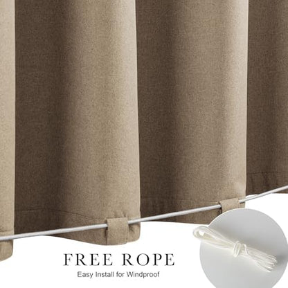 NICETOWN 100% Blackout Linen Outdoor Curtains Windproof 84" L Tan 2 PCs - Image 2