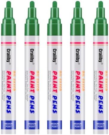 Green Paint Markers, 5 Pack Oil-Based Waterproof Quick Dry Permanent Paint Pen by Craiiby