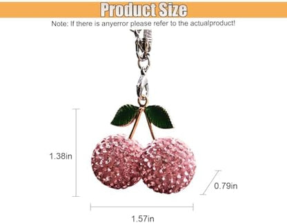 Bling Cherry Car Rear View Mirror Charm, Sparkly Rhinestones Automotive - Image 2