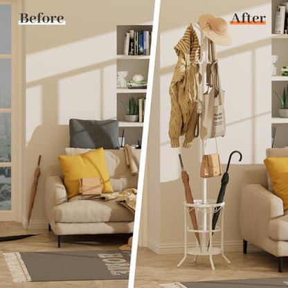 Coat Rack Freestanding with Umbrella Holder – Metal Hanger Stand, Hall Tree - Image 4