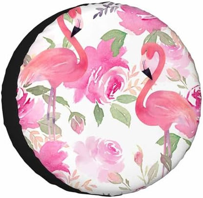 Floral Flamingo Leaves Spare Tire Cover by NOMEDOGYIM