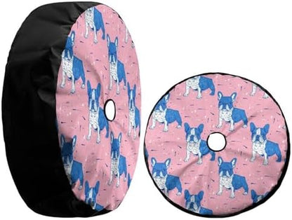 Blue White French Bulldogs Spare Tire Cover - Image 3