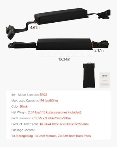 VEVOR Soft Roof Rack Pads, 15.5-Inch Universal Car Roof Rack Pads, 176LBS - Image 7