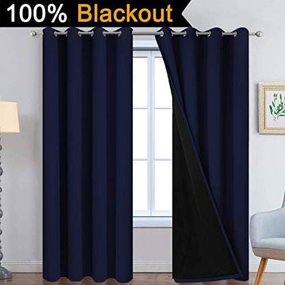 Yakamok Navy Blue 100% Blackout Curtains 84 Inches Long 52" Wide, 2 Panels - Image 2