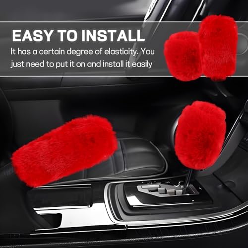 Hovom 2PCS Fluffy Car Gear Shift Knob Cover & Handbrake Cover - Image 5