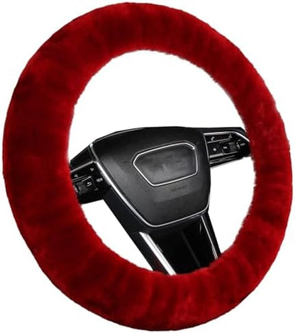 Red Fuzzy Sheepskin Car Steering Wheel Cover by OGLAND