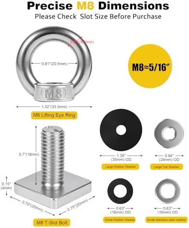 T Track Mount Tie Down Anchor for Roof Rack, M8 Heavy Duty Ring Shaped Eye Bolt - Image 2