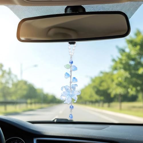 Lily Leaf Car Charm Blue Summer Waterlily Floral Suncatcher - Image 2