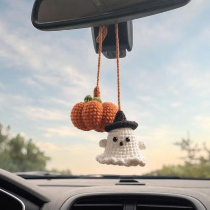 Halloween Crochet Pumpkin Ghost Car Mirror Pendant Charm by Unknown
