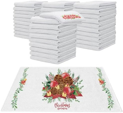 YOUKE OLA 40 Pack Sublimation White Towels Waffle Weave Kitchen Towels Blanks by YOUKEOLA