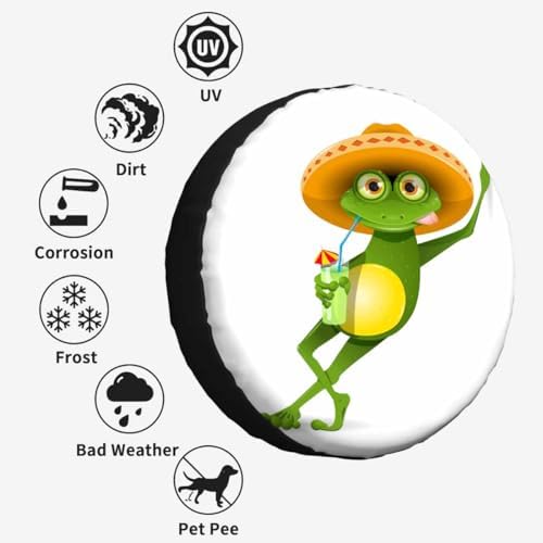 Green Frog Spare Tire Cover Wear Sombrero and Drink a Cocktail Summer Beach - Image 4