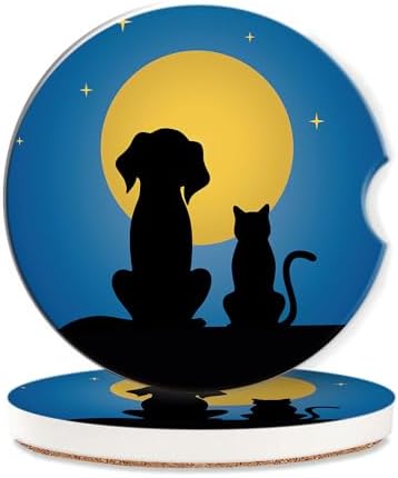 Dog Cat Car Cup Holder Coaster, Moon Night Starry Sky Car Coasters by TUBAMQ